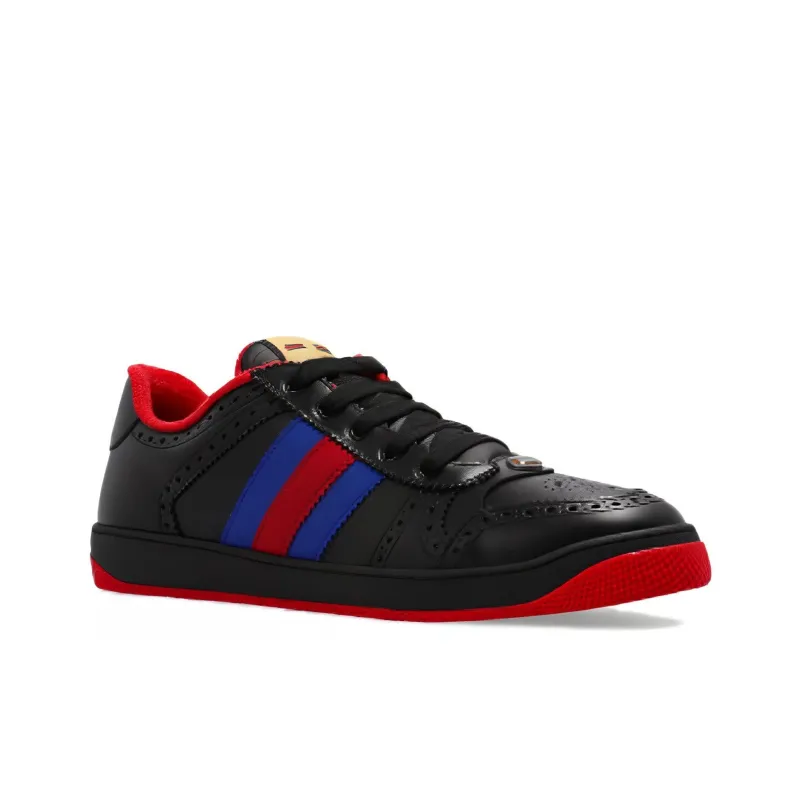 GUCCI Leather Screener Sneaker Black Blue Red-2