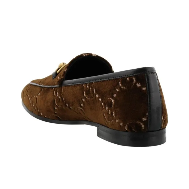 GUCCI Jordaan Gg Velvet Loafers Cocoa Women's-3
