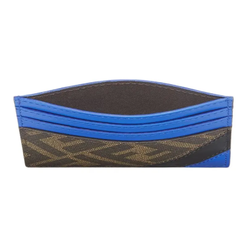 FENDI Calfskin Card Holder Men's Blue & Brown-1
