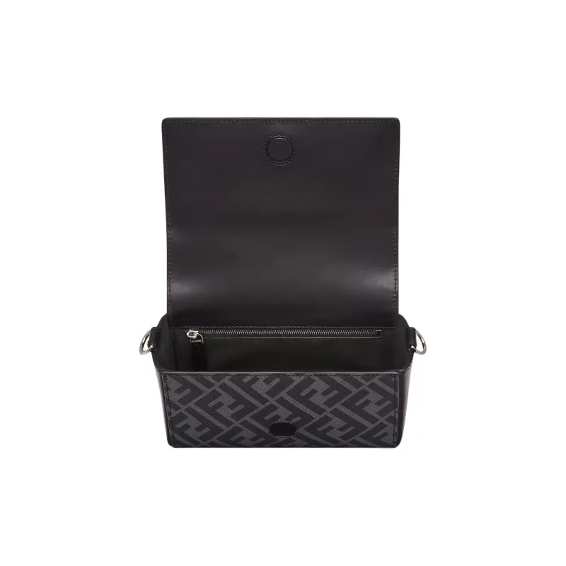 FENDI Calfskin With Cotton Messenger Bag, Shoulder Bag, Crossbody Bag, Handbag Men's Black-3