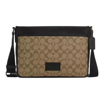 COACH Leather Paneled Canvas Bag, Shoulder Bag, Crossbody Bag Large Size Men's Bronze & Khaki & Black