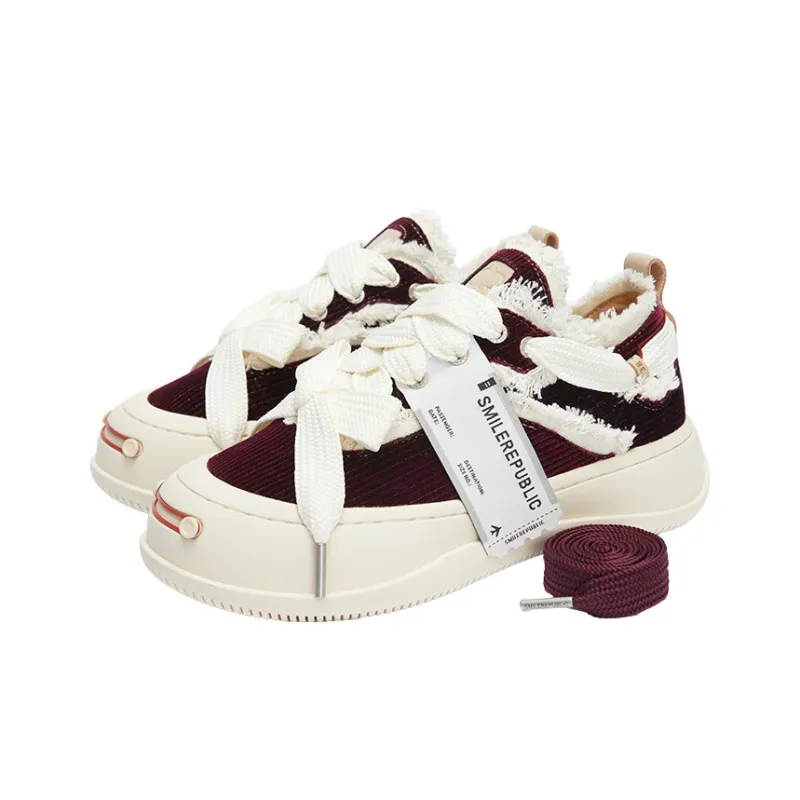 SMILEREPUBLIC WINE RED CORDUROY Height Increasing Low Top Canvas Shoes Unisex Burgundy-2
