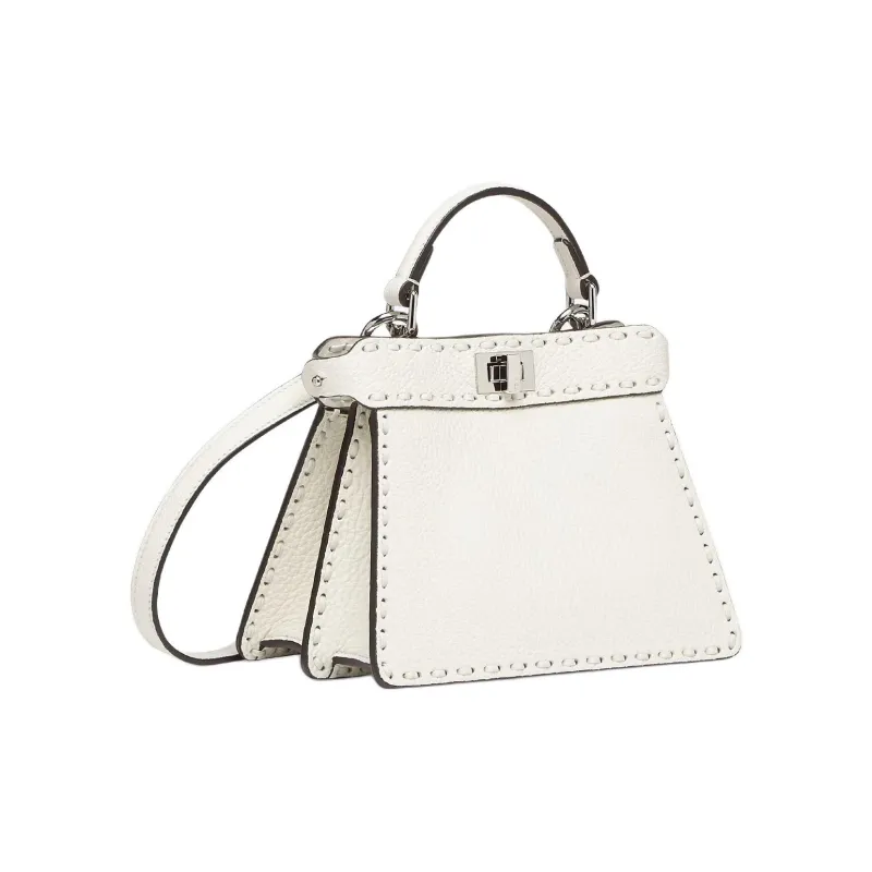 FENDI Peekaboo ISeeU Grain Calfskin One Shoulder Handbag Trumpets Women's White-1