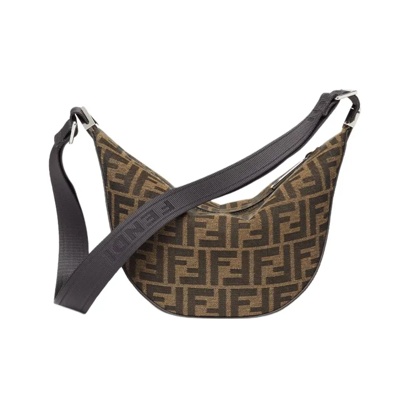 FENDI Calfskin With Jacquard Crossbody Bag Shoulder Bag Men's Brown-0