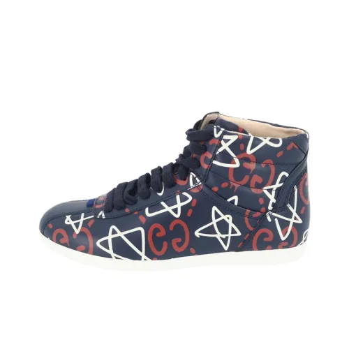 GUCCI Skateboard Shoes Women's High-Top Dark Blue