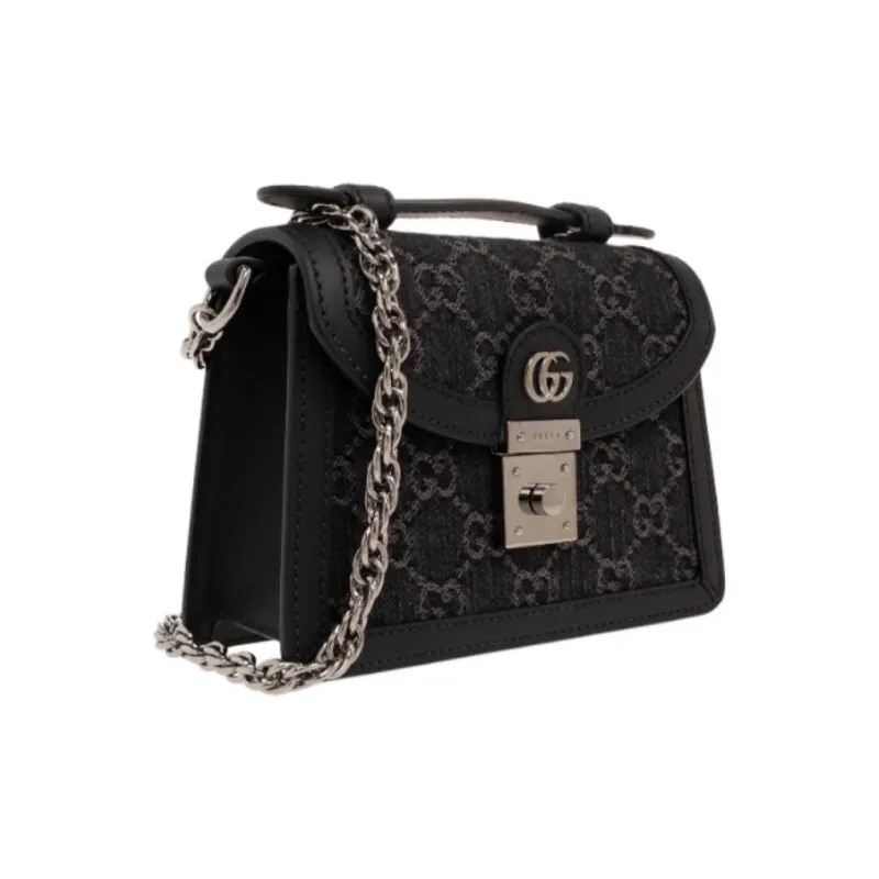 GUCCI Ophidia Denim Shoulder Bag, Crossbody Bag, Handbag Mini Women's Black & Gray-1
