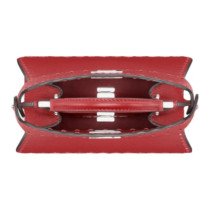 FENDI Peekaboo ISeeU Grained Calfskin One Shoulder Handbags Small Size Women's Red-3