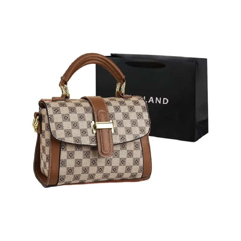 PINK·LAND PU Shoulder Bag, Handbag Regular Women's Plaid Coffee/Plaid Coffee/Black/Khaki/Blue/Ecru/Earth Yellow-2
