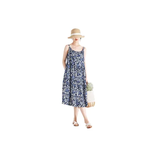 ZIMO Slip Dresses Women's Blue Floral