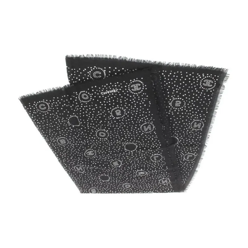 CHANEL 1986-1988 CC-print Cashmere Scarf-1
