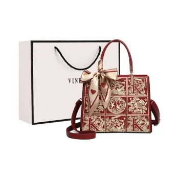 VINEY Synthetic Leather Portable One Shoulder Crossbody Mom Bag Large Size Women's Red