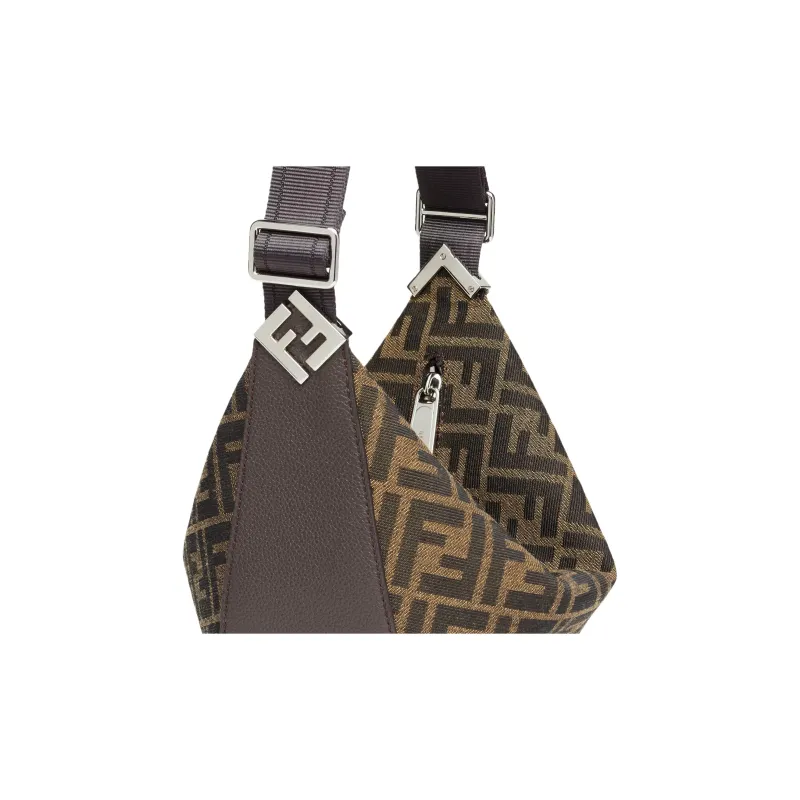 FENDI Calfskin With Jacquard Crossbody Bag Shoulder Bag Men's Brown-4