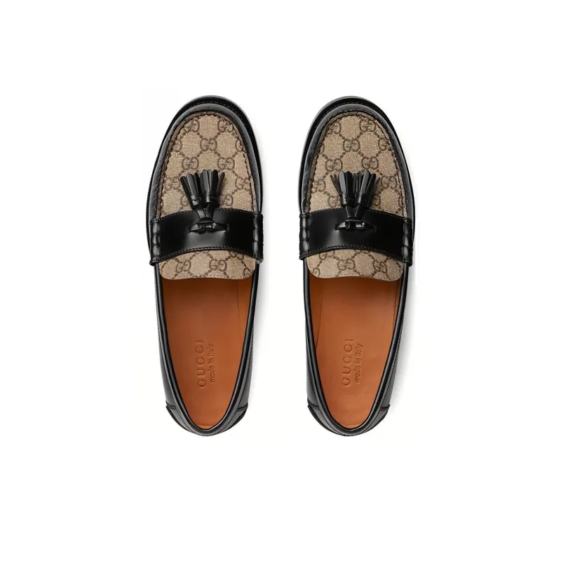 GUCCI Tassel Gg Canvas Loafers Black Ebony-2