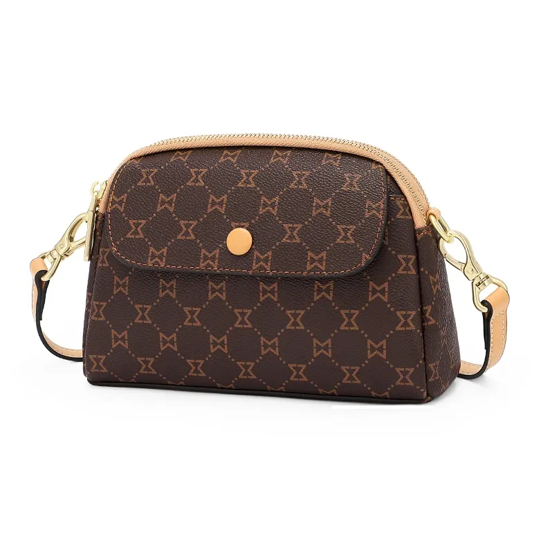 MashaLanti PVC With Synthetic Leather Small Square Bag Shoulder Bag Women's Dark Brown & Apricot/Coffee-2