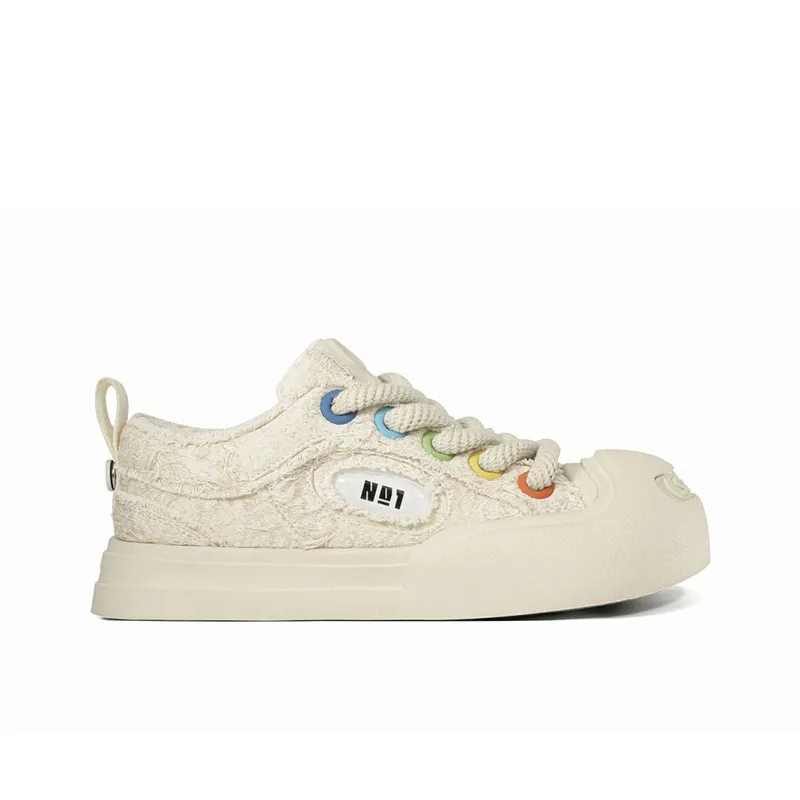 NO1 x Ouder Smiler Laughs Series Anti Slip Wear Resistant Low Top Skateboard Shoes Unisex White Camellia-1