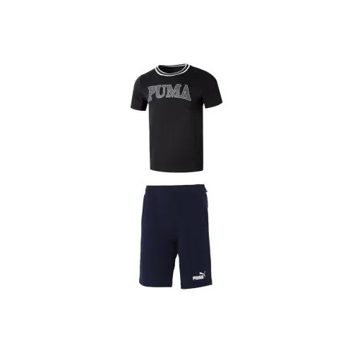 PUMA Casual Sportswear Men Set Black Short-Sleeved+Blue Shorts