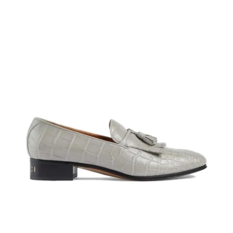 GUCCI Crocodile Loafers Men's Gray-1