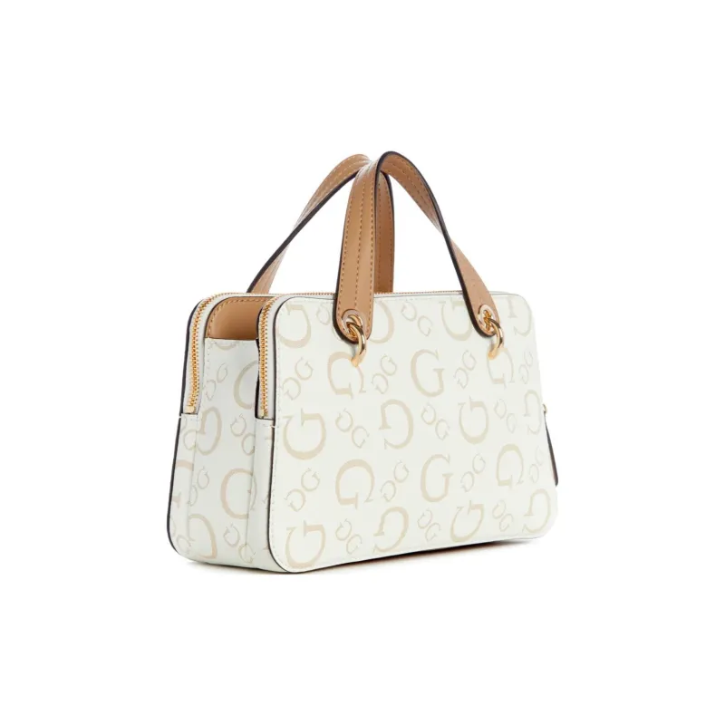 GUESS Coated Canvas Handbag Shoulder Bag Crossbody Bag Small Size Women's White Brown-1