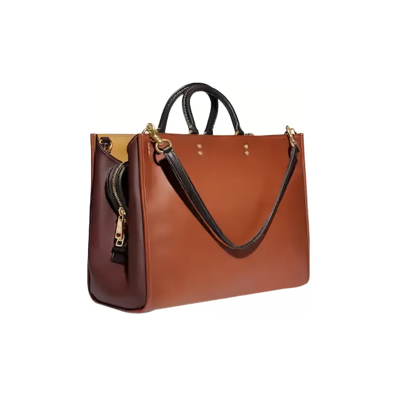 COACH Rogue Natural Pebbled Leather Handbag Shoulder Bag Crossbody Bag Large Size Women's Saddle Color-1