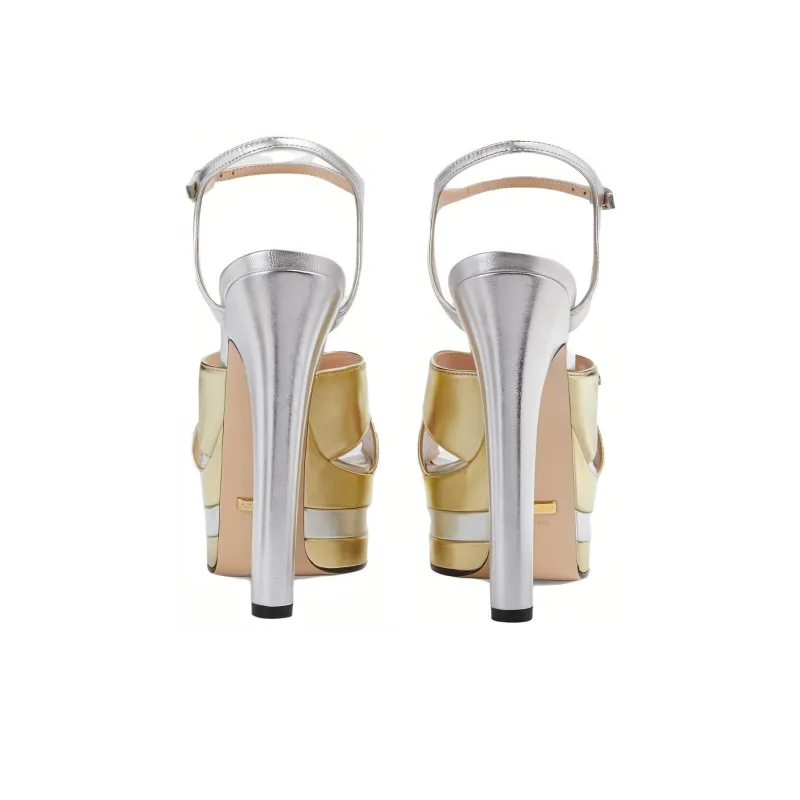 GUCCI 135mm Platform Sandal Metallic Leather Women's-4