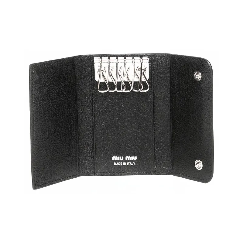MIU MIU Calfskin Key Pouch Wallet Unisex Black-2