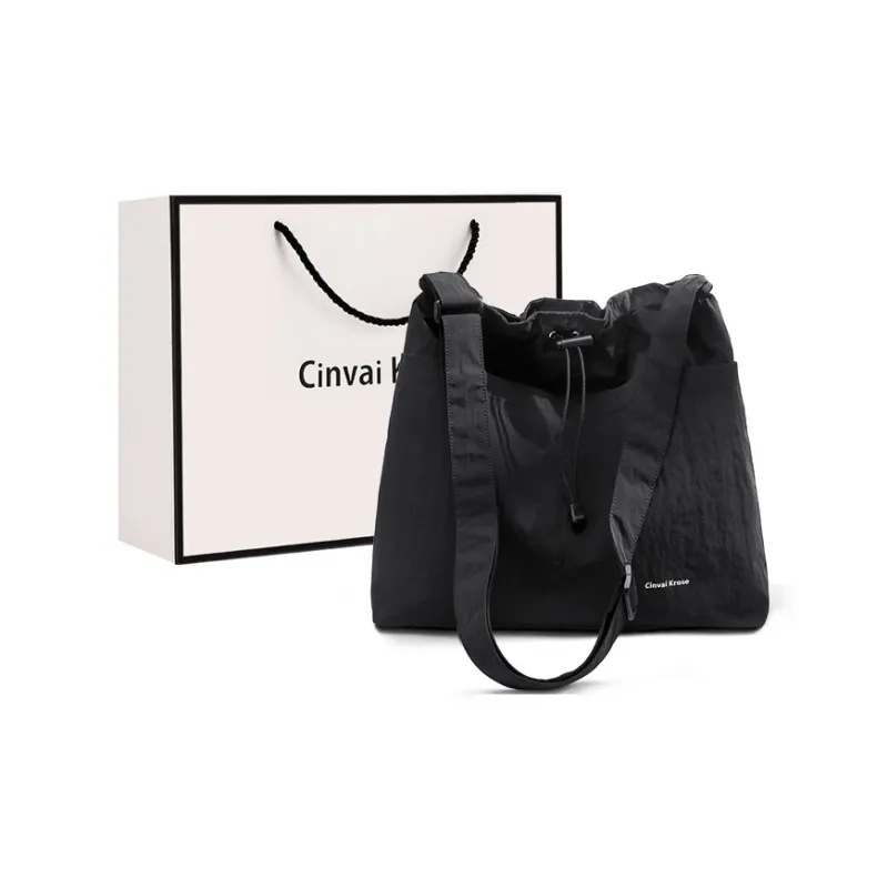 CinvaiKrose Fabric Shopping Bag Tote Bag Shoulder Bag Large Size Women's Ecru/Black-7