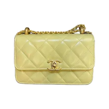 CHANEL Calfskin Lipstick Bag Envelope Bag Shoulder Bag Crossbody Bag Mini Women's Yellow