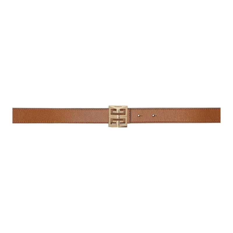 GIVENCHY Logo Emblem Smooth Buckle Calfskin Leather Belts Women's Brown Width: 2.5CM-0