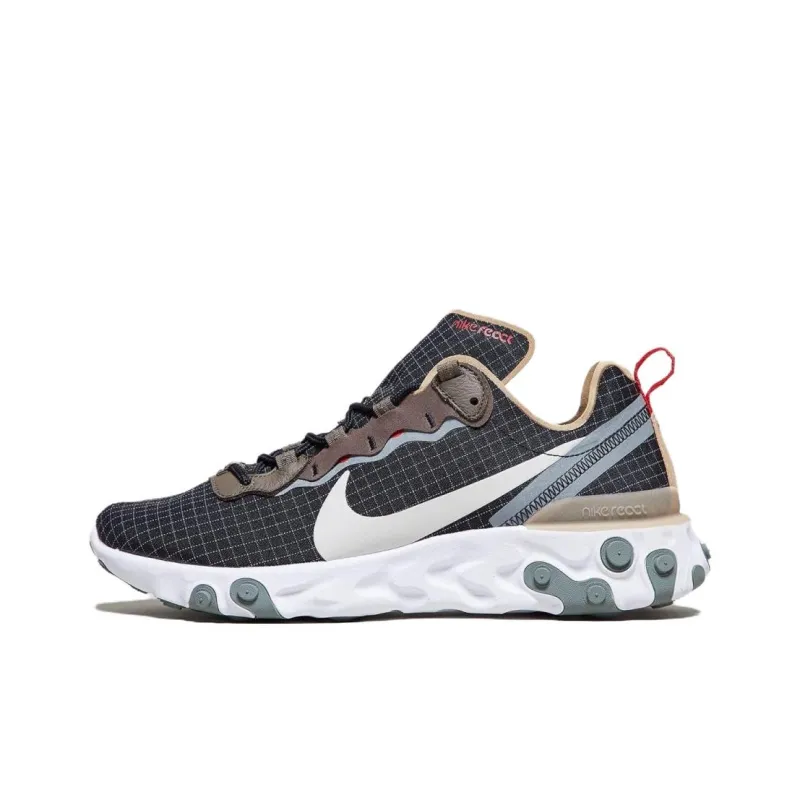 Nike React Element 55 Low-Top Casual Running Shoes Unisex Black White-0