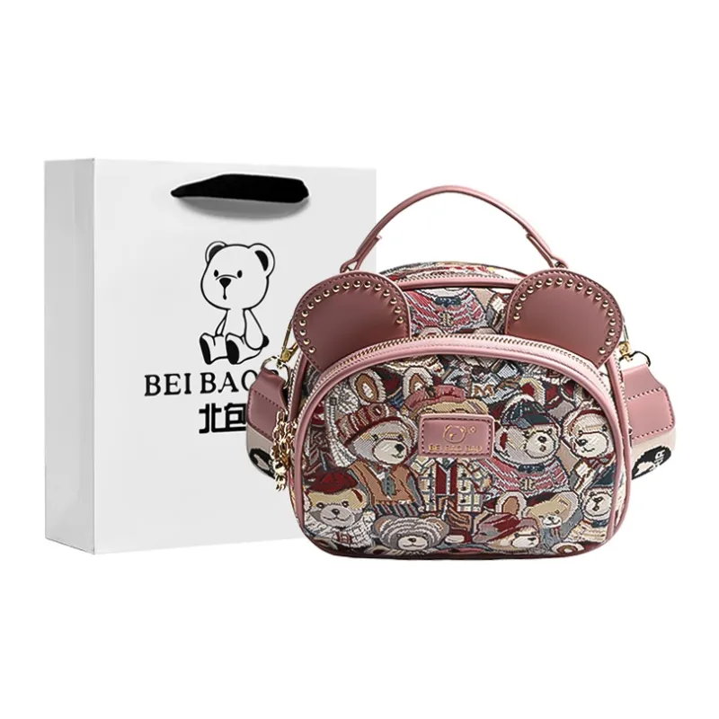 North Pack Canvas Shoulder Bag, Handbag, Shoulder Bag, Crossbody Bag Regular Women's Navy Blue/Pink/Brown-3