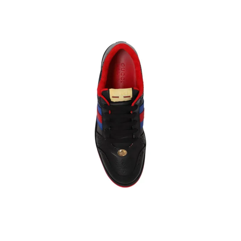 GUCCI Leather Screener Sneaker Black Blue Red-4