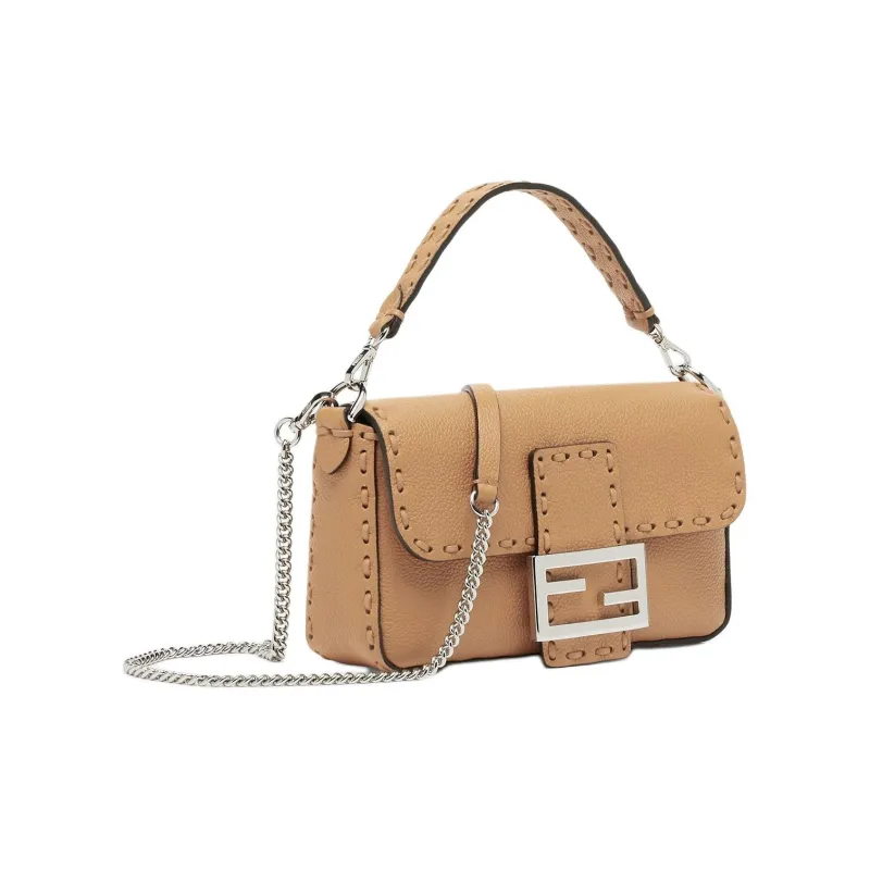 FENDI Baguette Grained Cow Leather Portable Crossbody Bag Shoulder Bag Mini Women's Milk Coffee-1