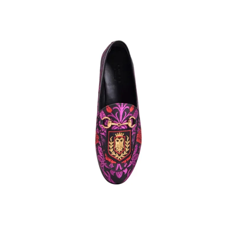 GUCCI Printed Fabric Embroidered Loafers Women's Rose Red-3