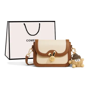 COMELY Cow Leather Shoulder Bag, Crossbody Bag Small Size Women's White & Khaki