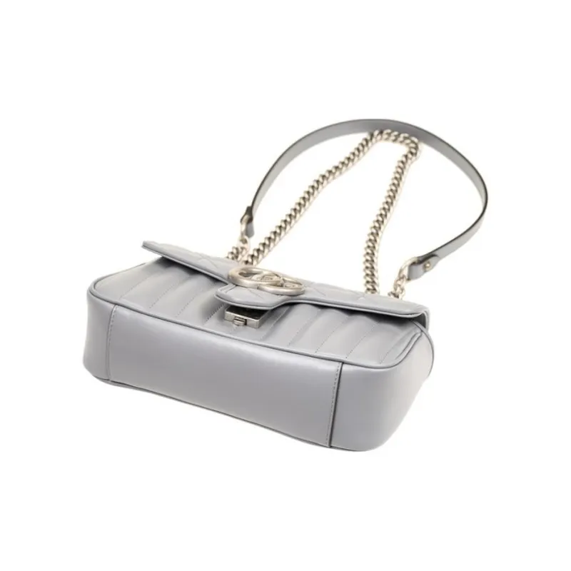 GUCCI GG Marmont Leather Crossbody Bags Shoulder Bags Mini Women's Gray-3