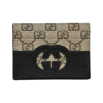 GUCCI GG Canvas With Leather Card Holder Men's Black/Ebony