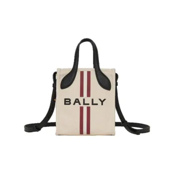 BALLY Fabric With Cow Leather Tote Bag Shopping Bag Shoulder Bag Crossbody Bag Handbag Small Size Women's Natural
