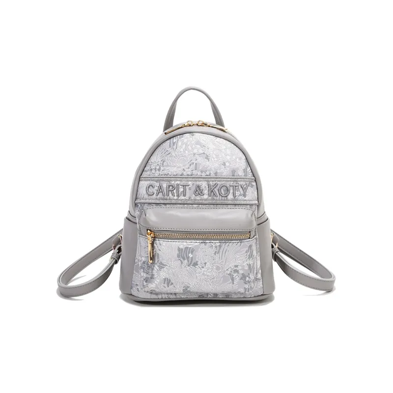 Carit&Koty Polyurethane Synthetic Leather Textile Backpack Women's Gray-5