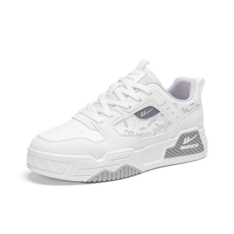 Warrior Cushioning Wear Resistant Low Top Skateboard Shoes Men's White Gray-1