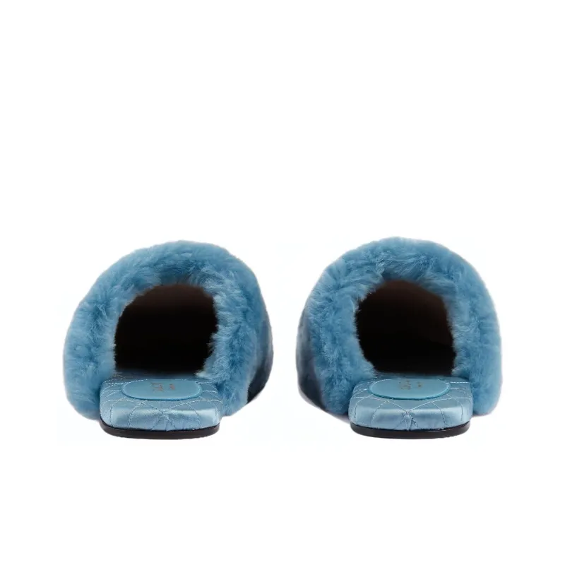 GUCCI Interlocking G Faux Fur Slippers Blue Black Women's-5