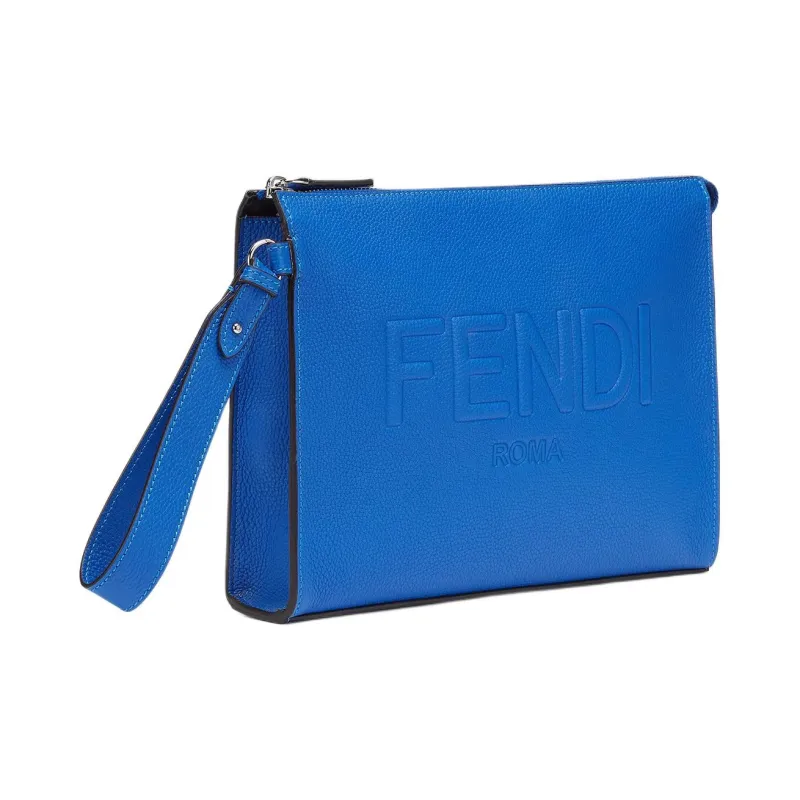 FENDI ROMA Full Grain Leather Clutch Men's Blue-1