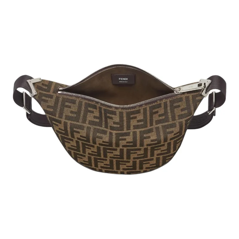 FENDI Calfskin With Jacquard Crossbody Bag Shoulder Bag Men's Brown-3