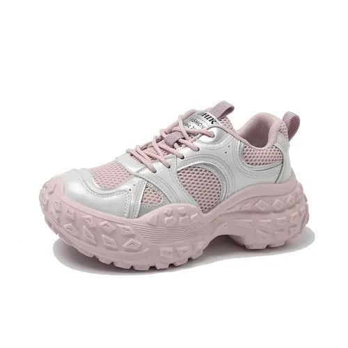 LISATANG Anti-Slip Wear-Resistant Breathable Height Increasing Low-Top Chunky Sneakers Women's Pink Purple