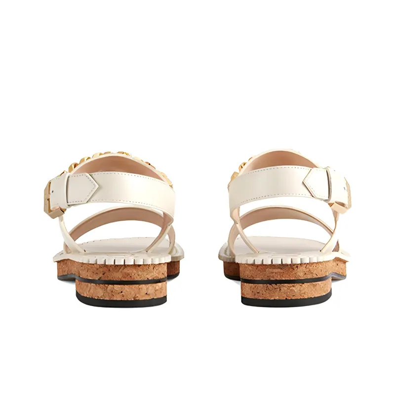 GUCCI Sylvie Chain Beach Sandals Women's White-4