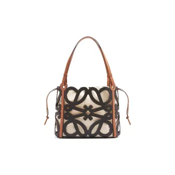 LOEWE Cow Leather Canvas Tote Bag Shopping Bag Handbag Shoulder Bag Small Size Women's Black