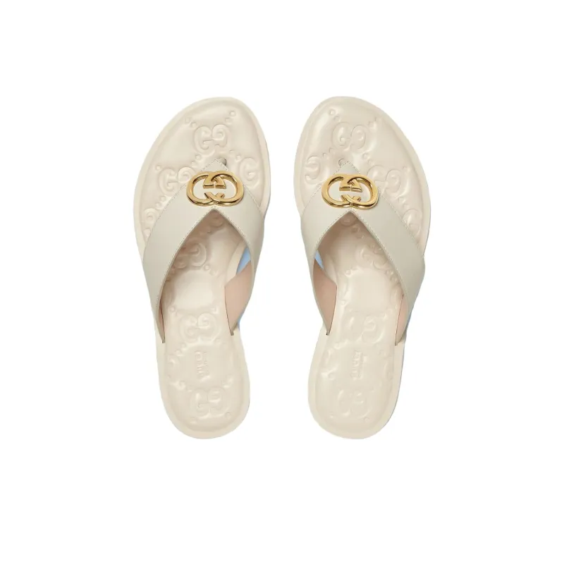GUCCI Interlocking Slip Resistant Flip Flops Women's White-3