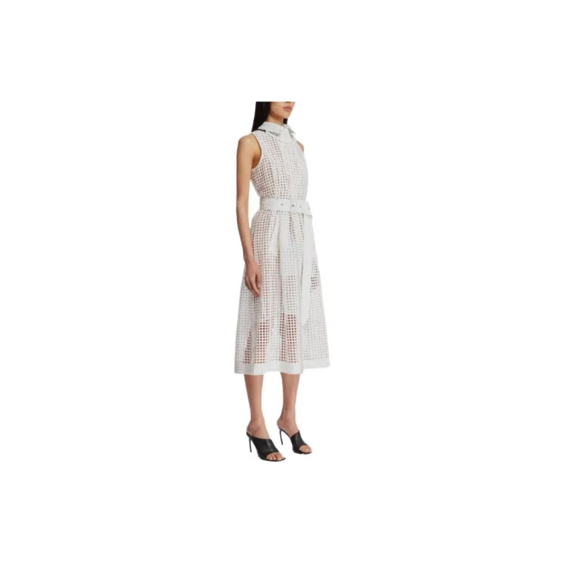 Sacai Belted Cotton mesh Midi Shirt Dress-2
