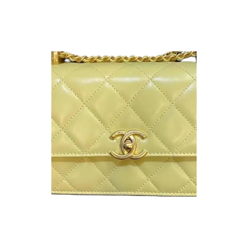 CHANEL Calfskin Flap Bag, Envelope Bag, Shoulder Bag, Crossbody Bag Mini Women's Yellow-2