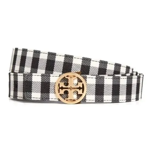 TORY BURCH Plaid Floral Styling Leather Belts Women's Black -