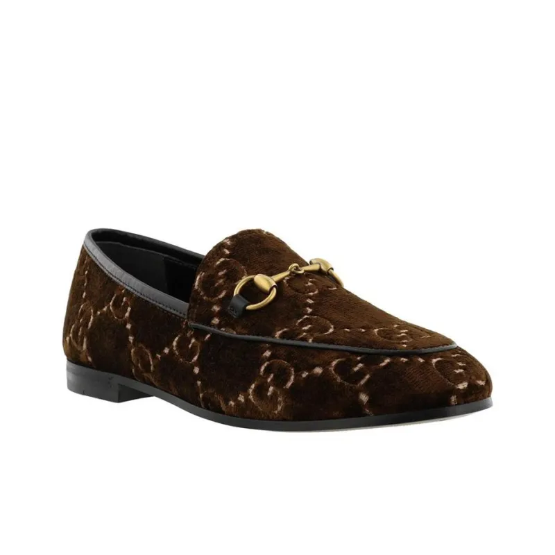 GUCCI Jordaan Gg Velvet Loafers Cocoa Women's-1